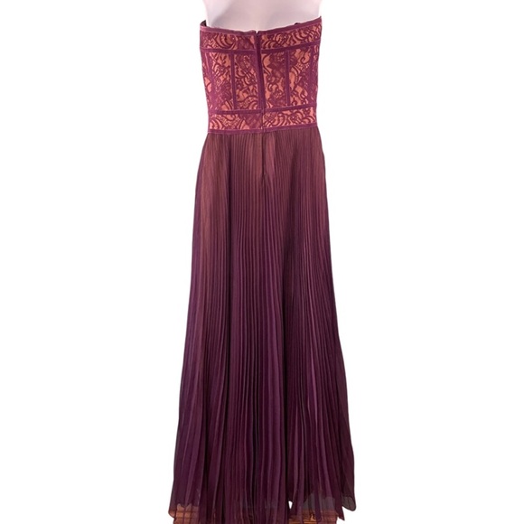 Tadashi Shoji Reeve Strapless Lace Bodice Gown Burgundy Nude Size 4 - Picture 5 of 8